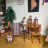 Duo of tripod half-moon stools