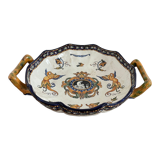 Antique, flat, bowler cup, centerpiece, Gien earthenware, nineteenth century, Renaissance décor