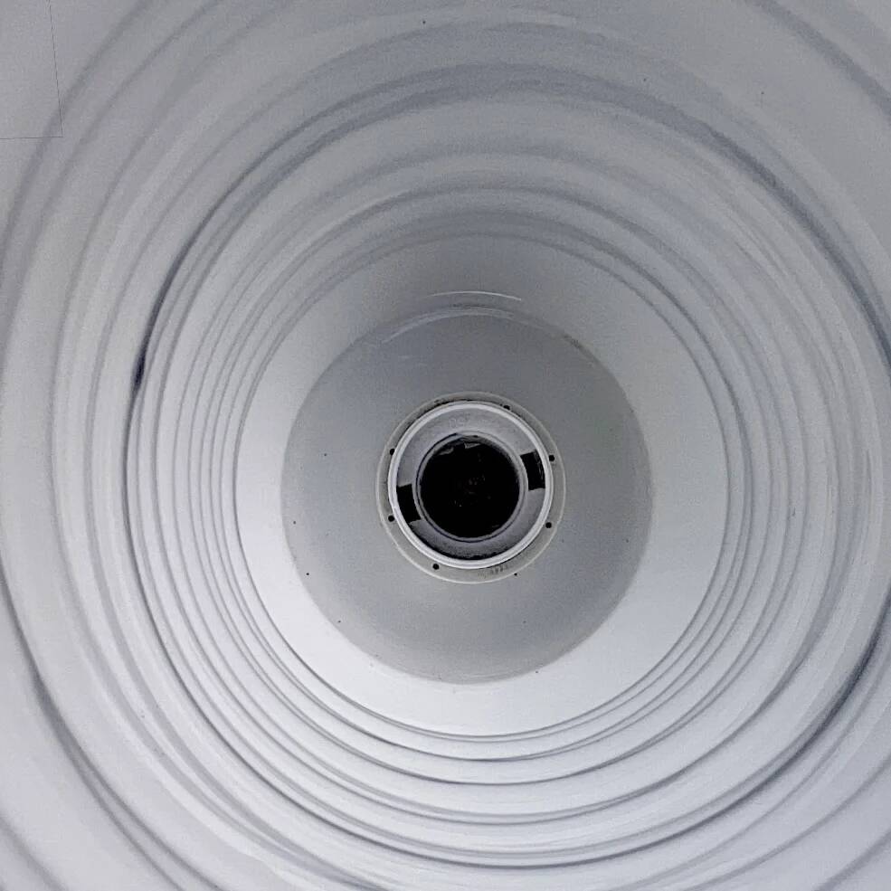 Vintage solid cylindrical lamp in white opal glass and brushed metal – postmodern design