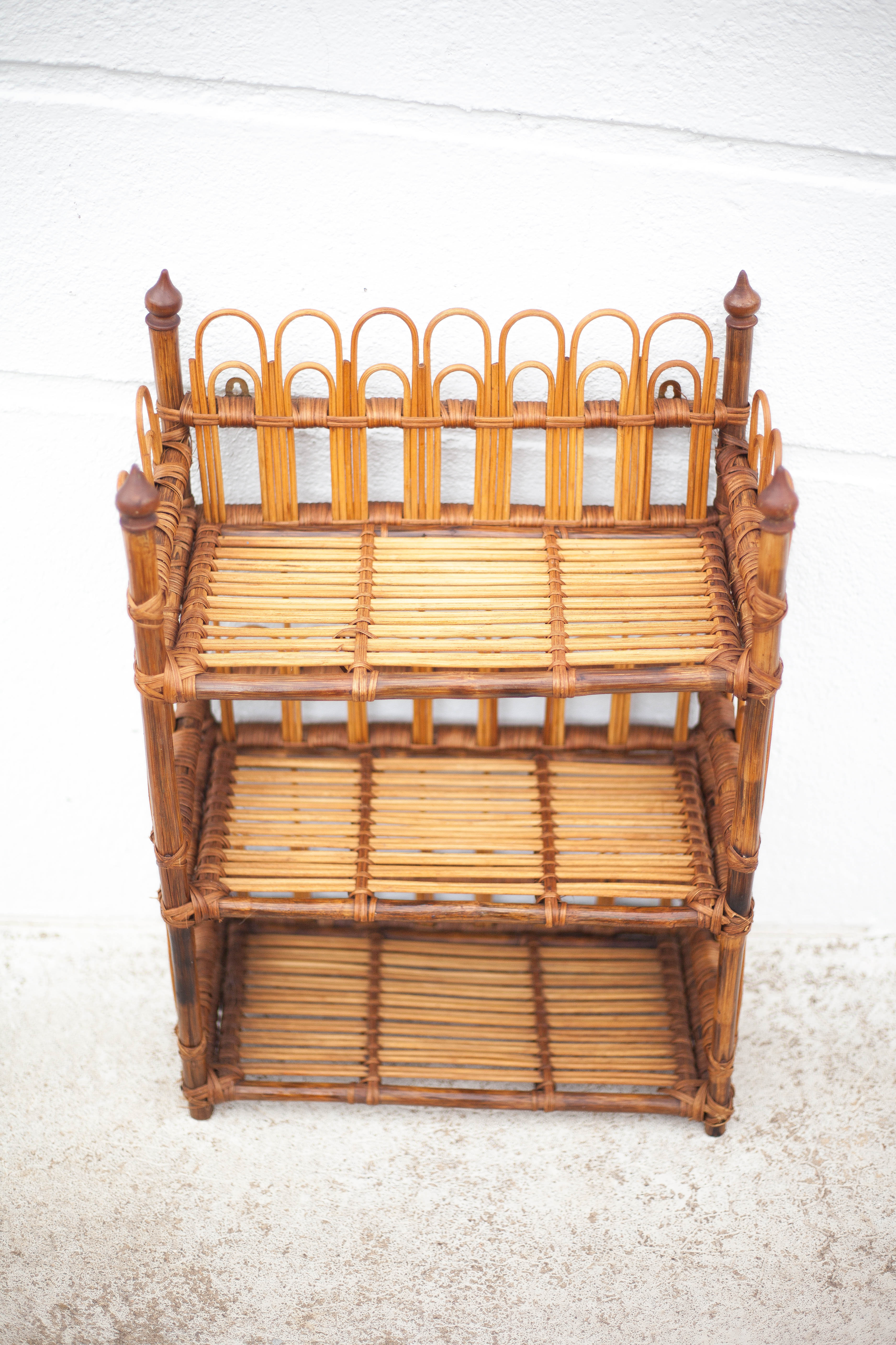 Vintage rattan wall shelf