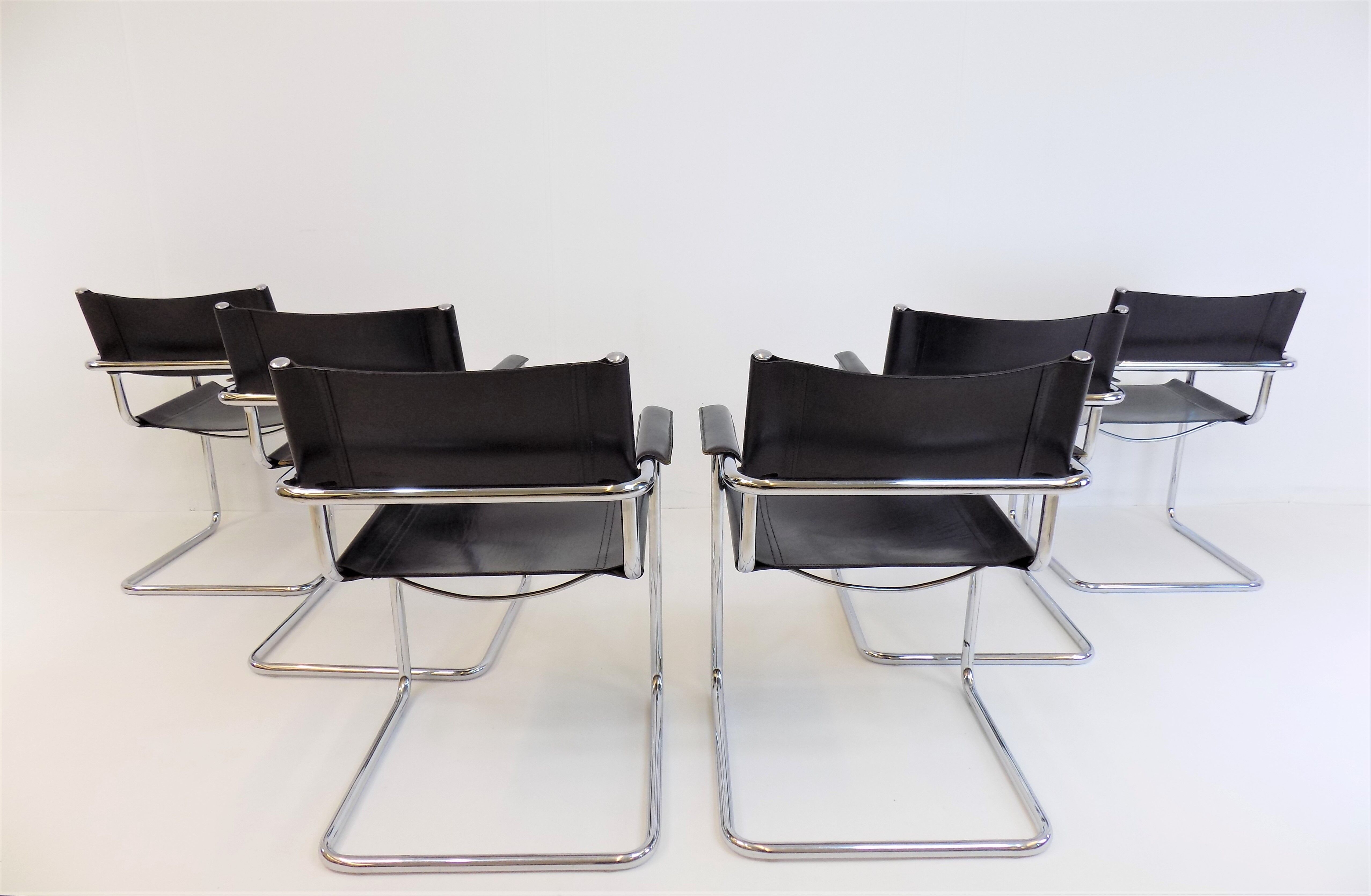 Set of 6 leather cantilever chairs