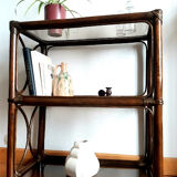 Rattan bookcase and smoked glass 1960