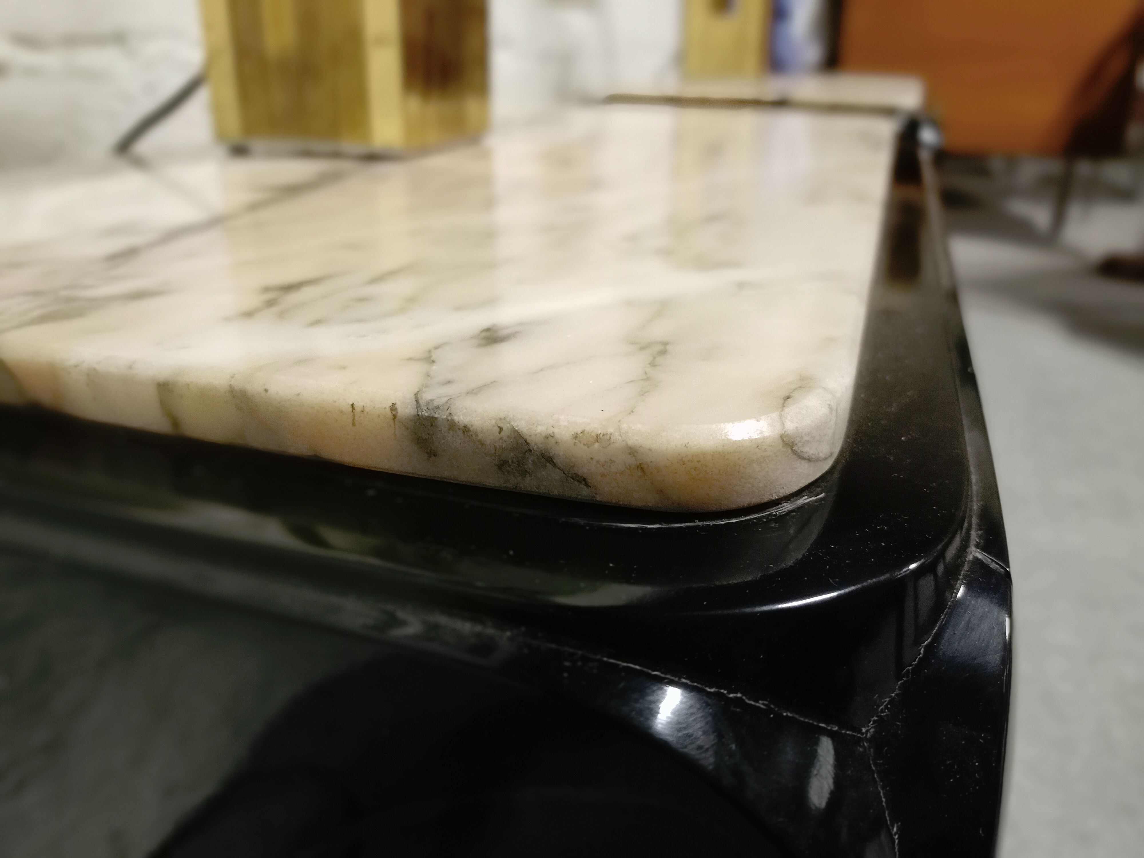 Pair of lacquered and marble bedside tables