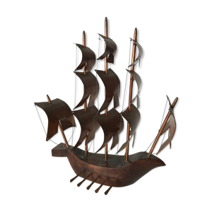 Maquette de bateau en - cuivre bois