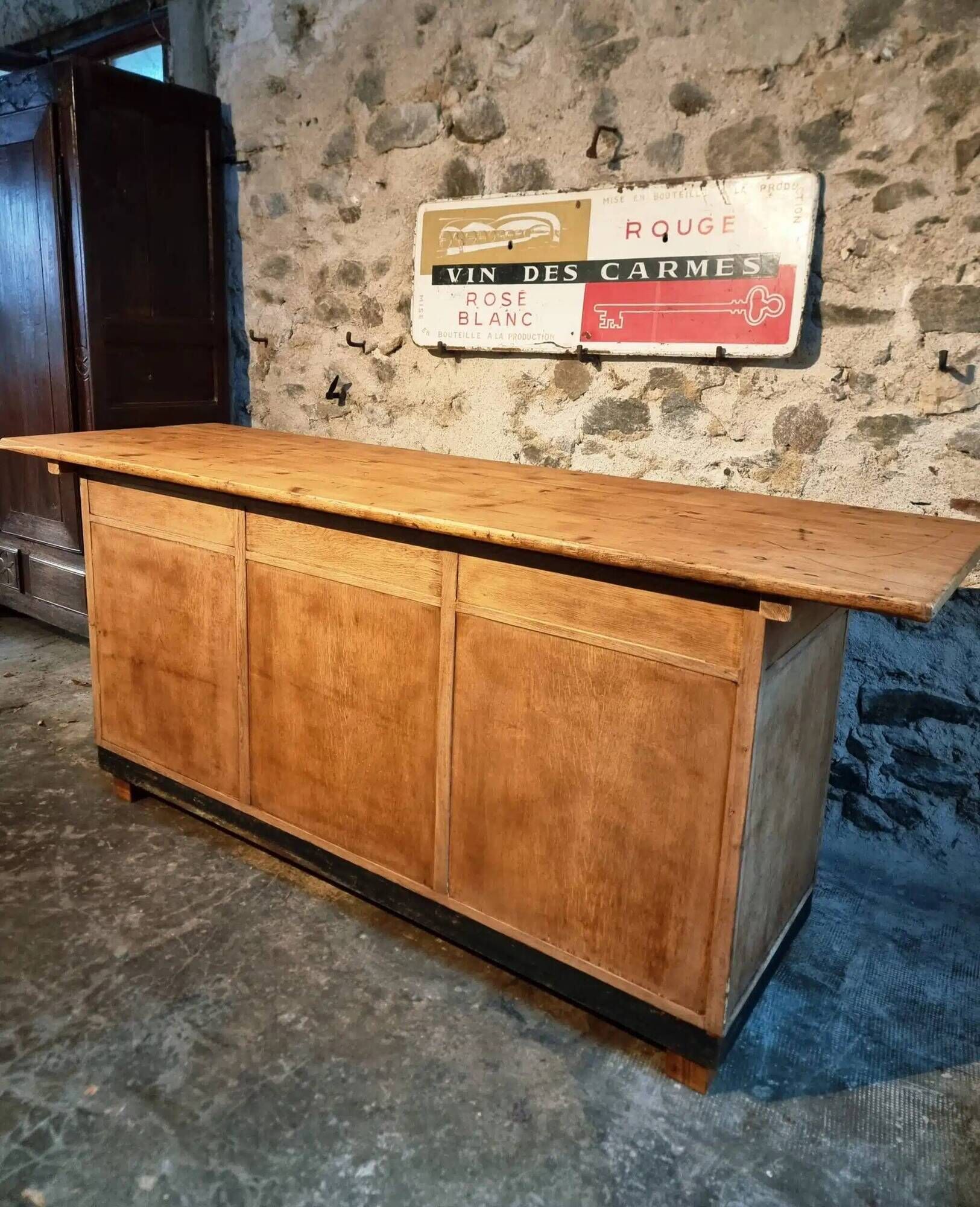 Vintage French Oak and Pine Counter – 1930s Shop Counter or Kitchen Island