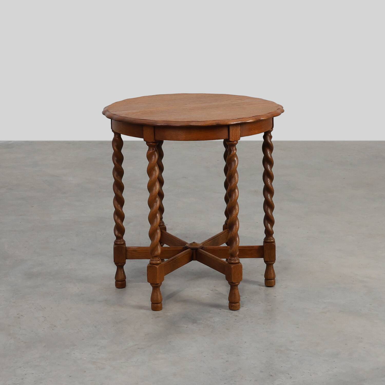 Solid Oak Carved Side Table with Barley-twist legs, France ca. 1890