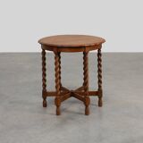 Solid Oak Carved Side Table with Barley-twist legs, France ca. 1890