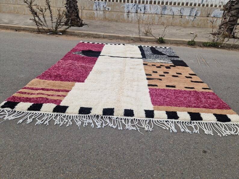 Tapis marocain fait main - marron, noir et rose - 3X2m