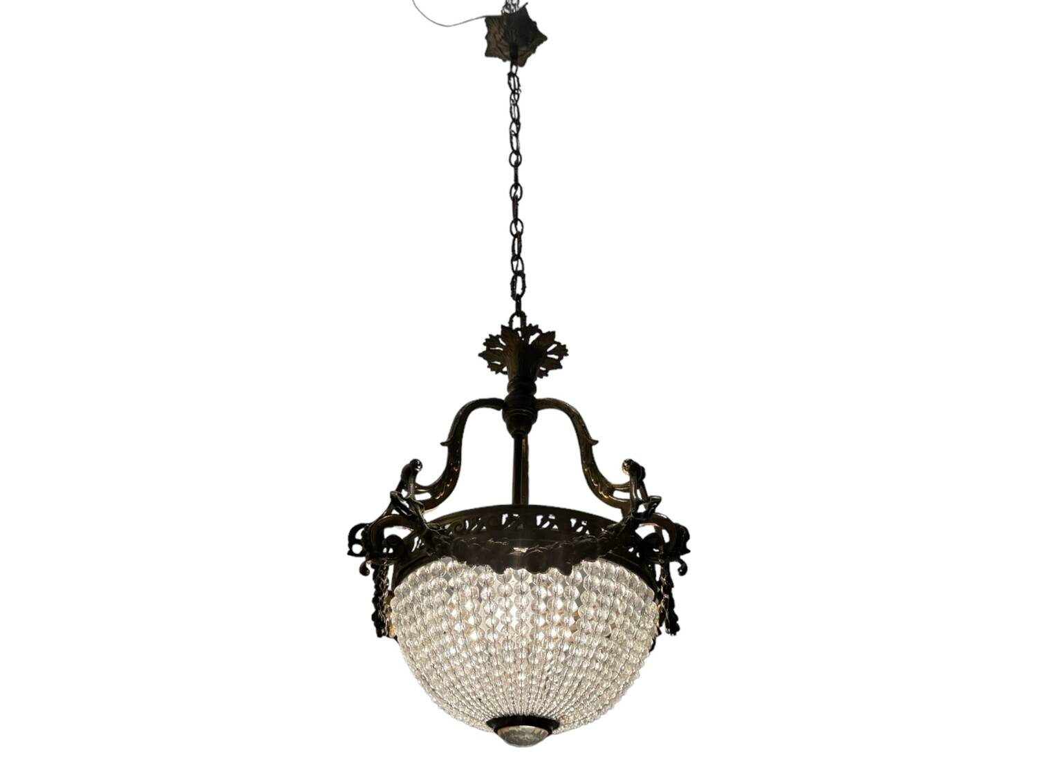 Bronze Crystal Beaded Light Pendant 1940’s