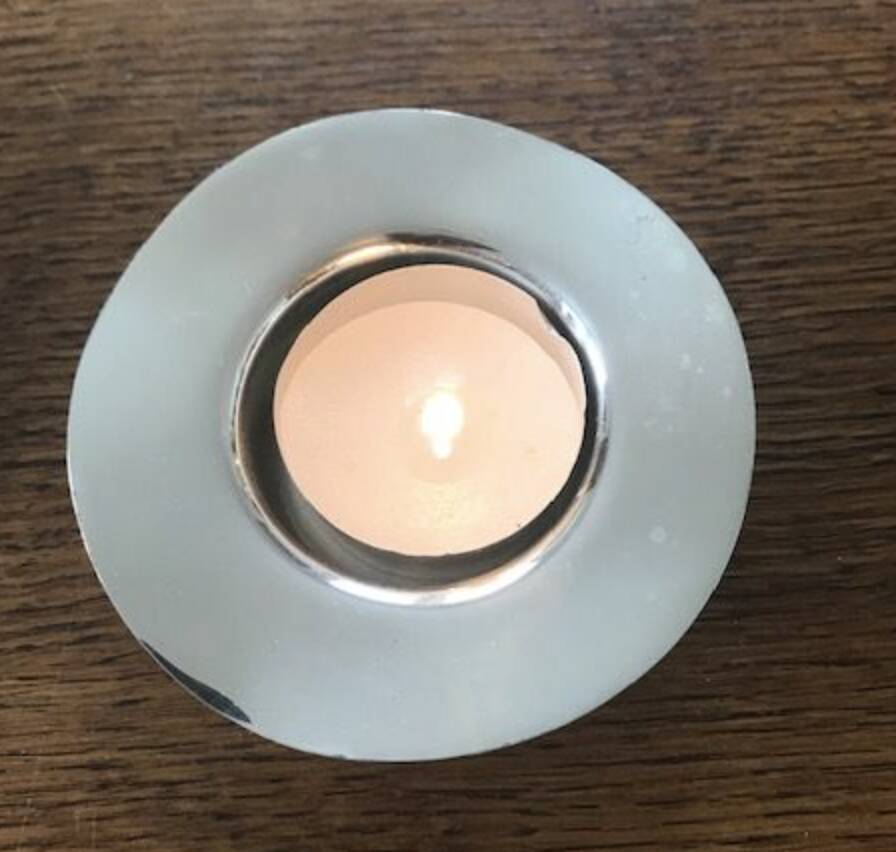 Pair of round candlesticks in silver metal, Danish design