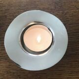 Pair of round candlesticks in silver metal, Danish design
