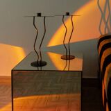 Dark Bronze Metal Candlesticks, Zigzag Postmodern Memphis Style, 2-Piece Set, Italy 1990s