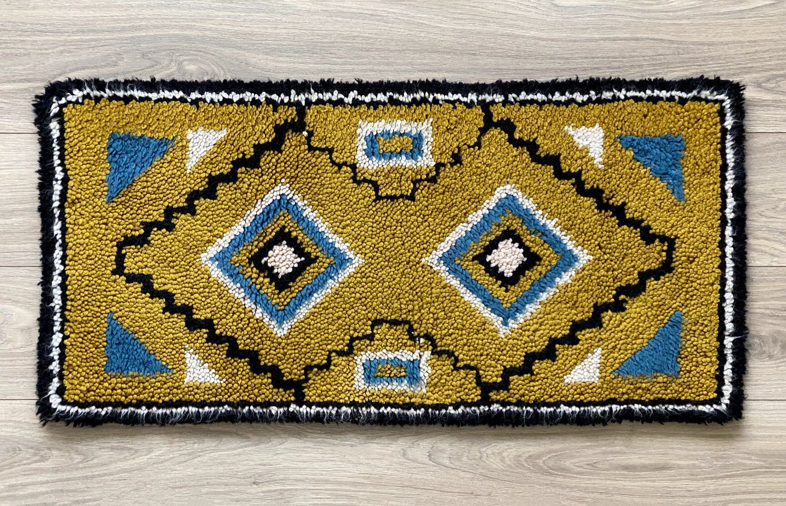 Vintage ocher yellow wool Smyrna carpet / rug