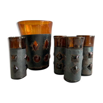 Set of Mexican brutalist glasses and vase