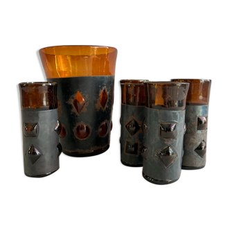 Set de verres et vase brutalistes mexicains