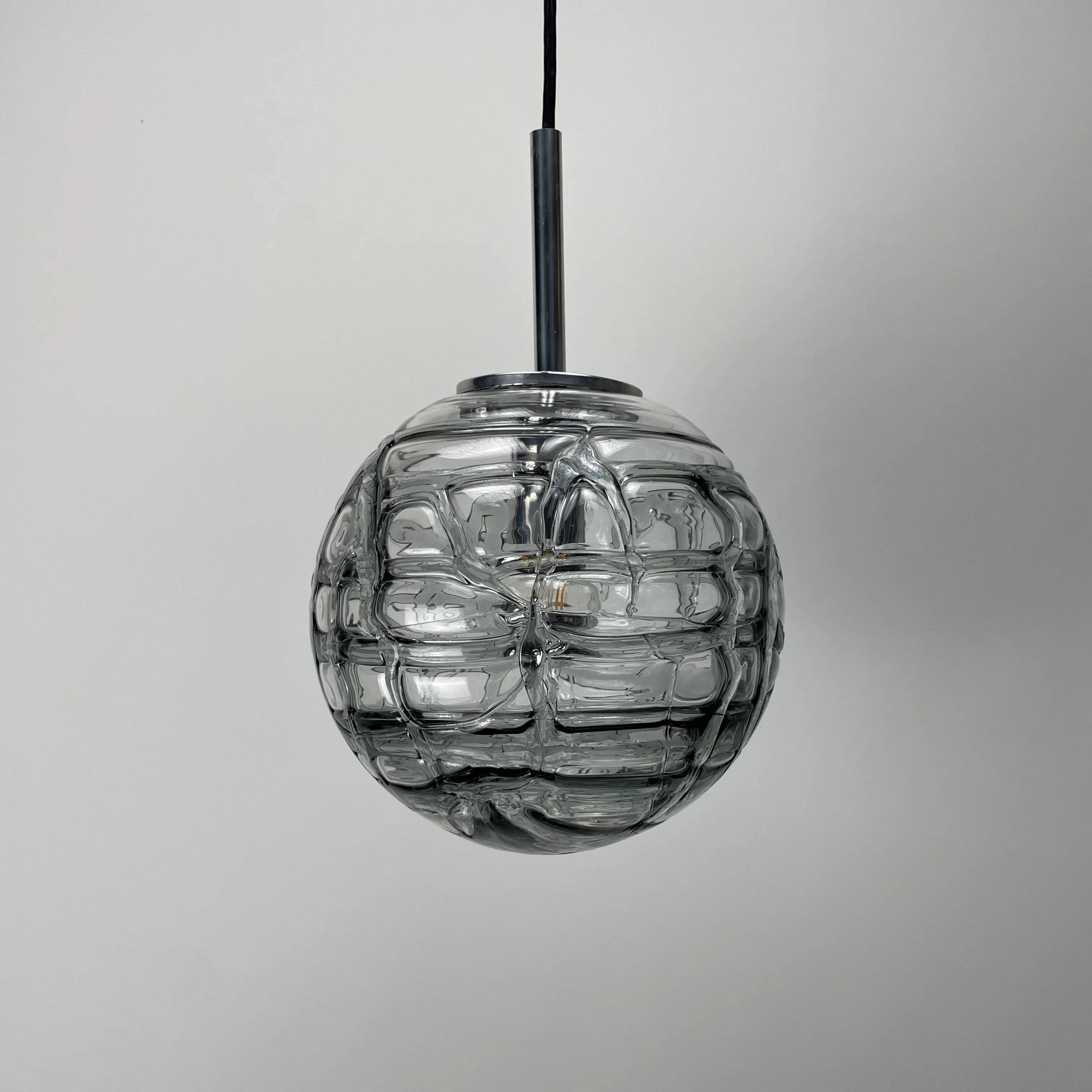 Smoky glass pendant light by Doria Leuchten 1970