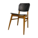 Chaise vintage : bois et cuir skai noir