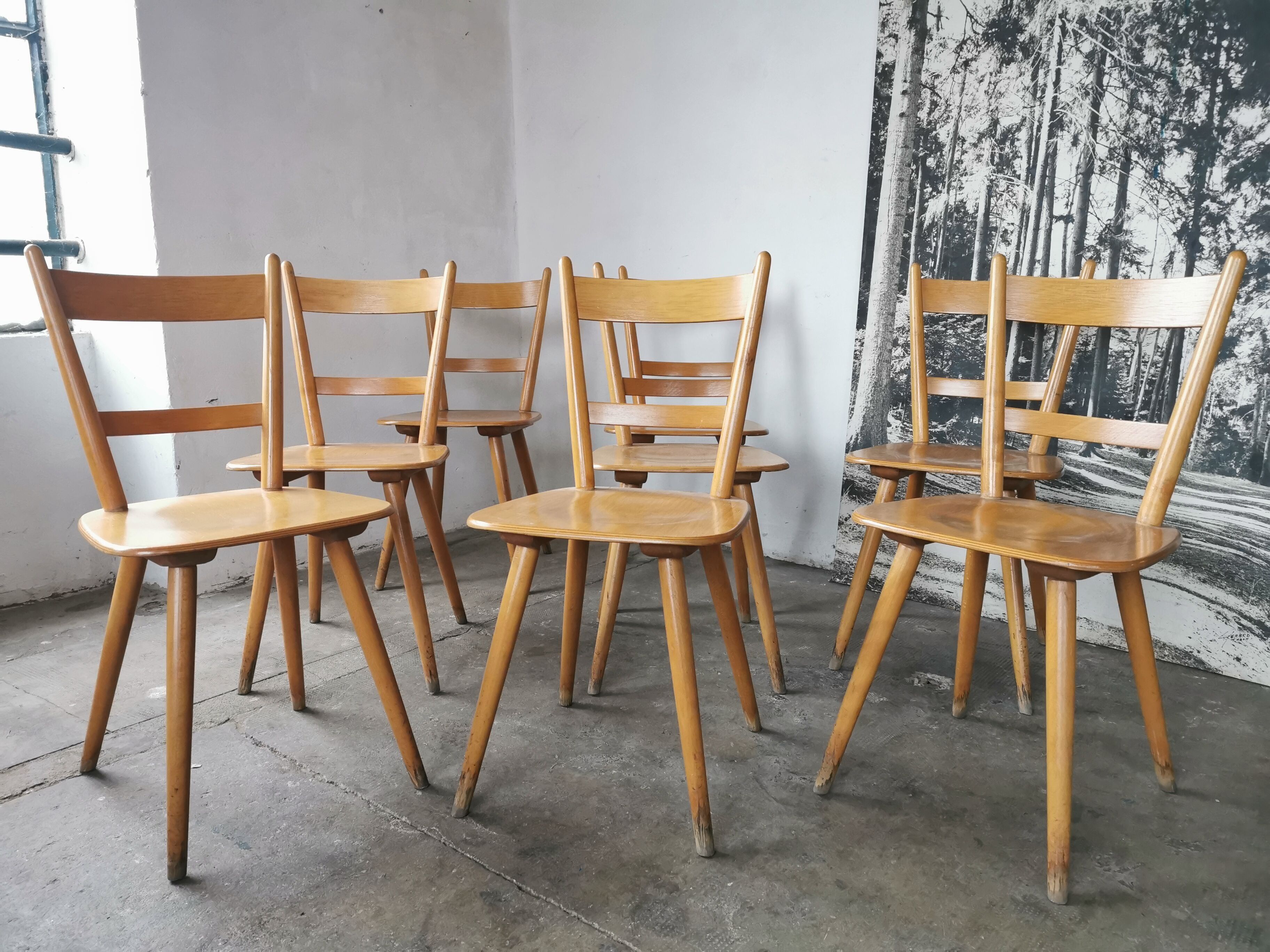 Set of 8 vintage bistro chairs 1960