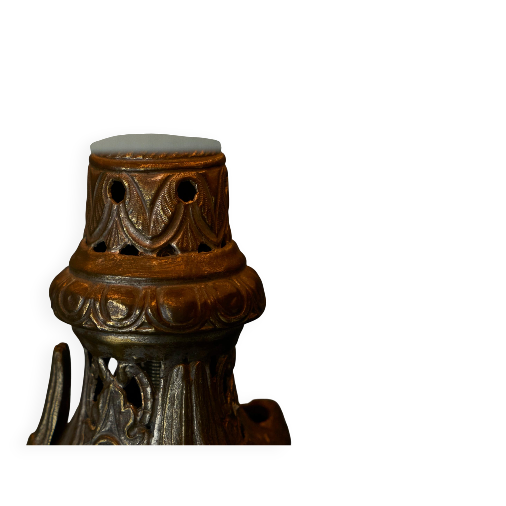 Antique Table Lamp in Patinated Brass and Silver, 19th Century