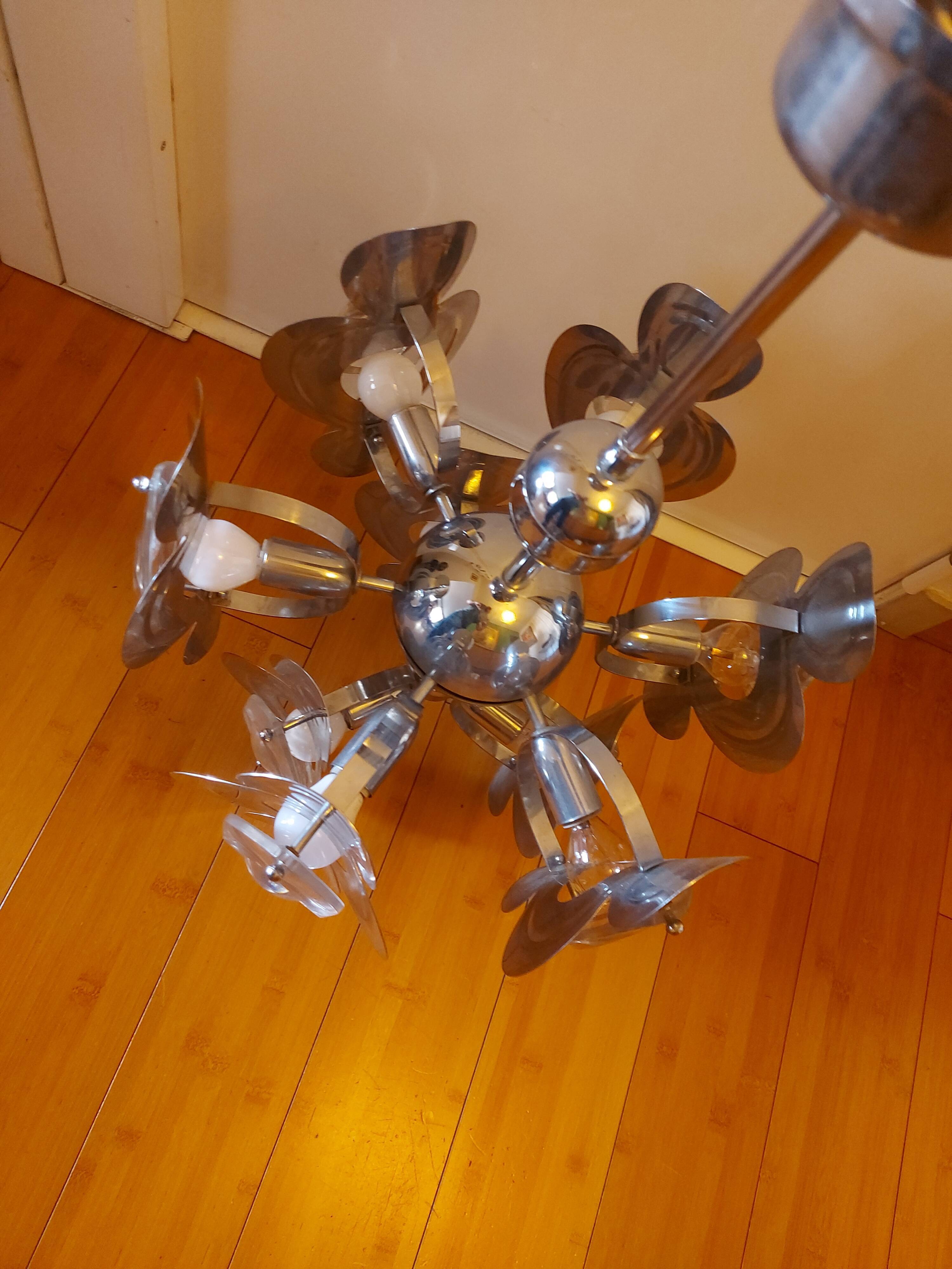 Vintage chandelier 70'S Oscar Torlasco , 9 lights
