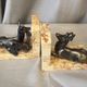 Pair of marble bookends and ruler representing a deer with his mother and a deer