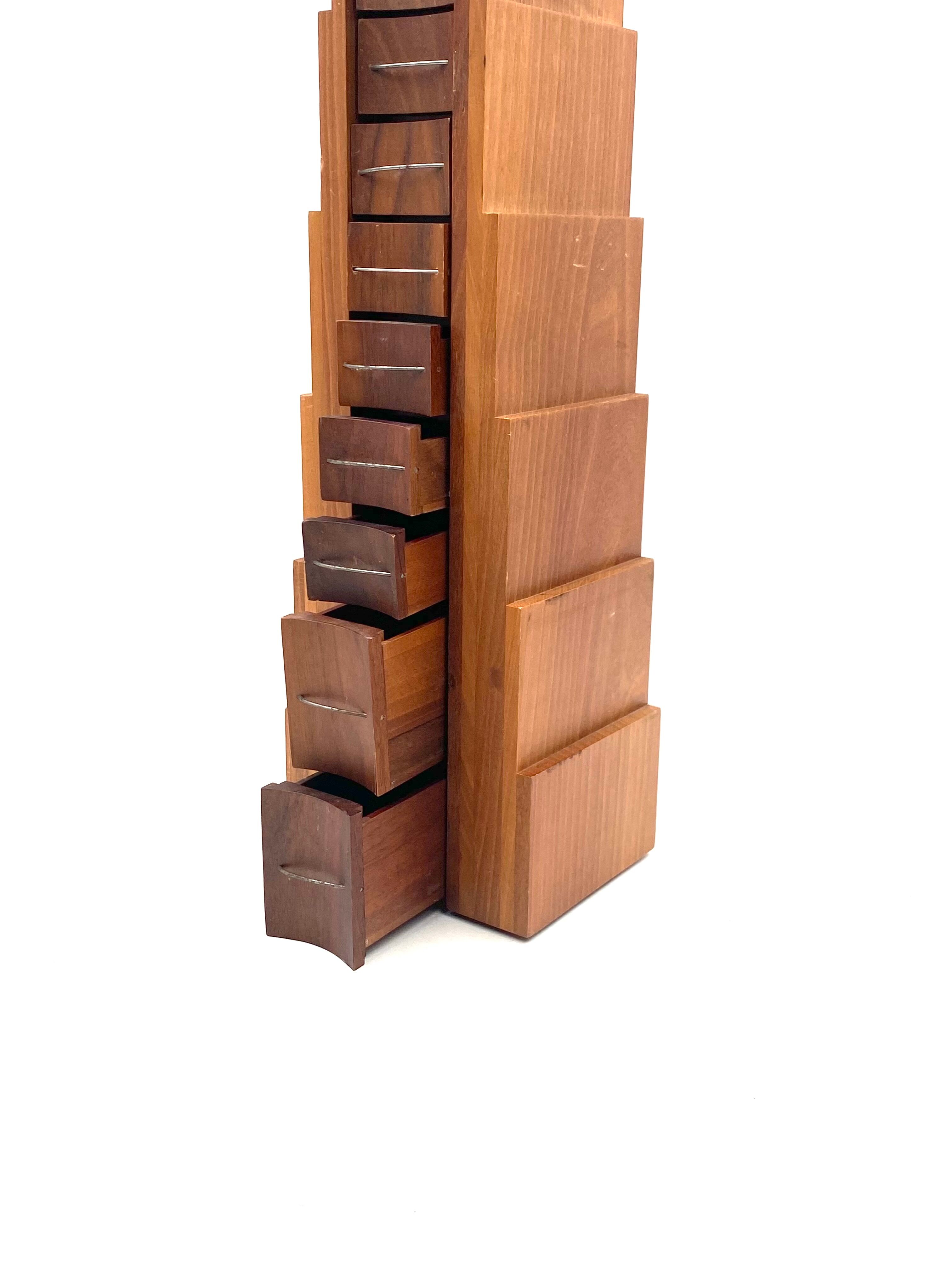 Wooden drawers jewelry box, Italy 1970s