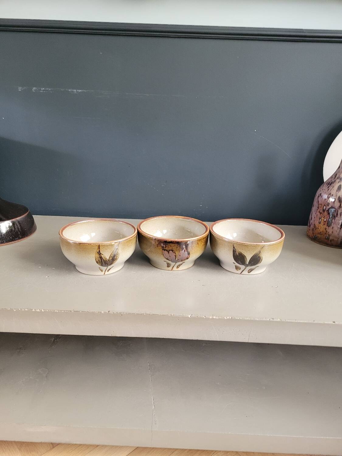Trio of vintage stoneware bowls