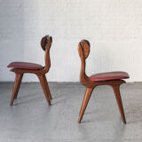Set of 4 dining chairs in teak and burgundy by Louis van Teeffelen, The Netherlands, 1960’s