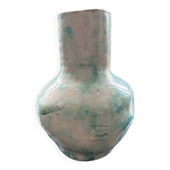 Green and white signed vase