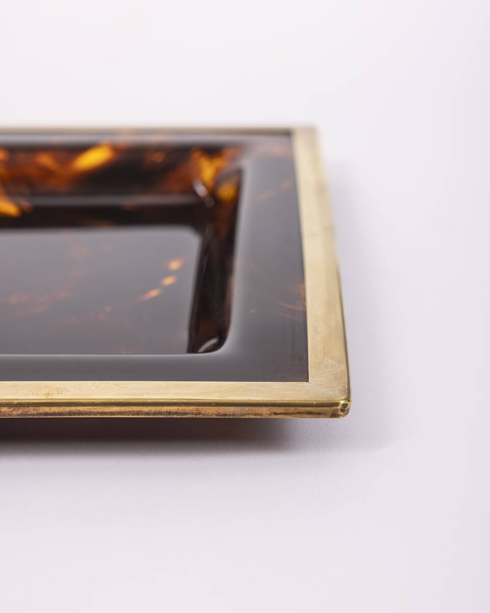 Vintage Italian Brass and Acrylic Glass Tray, 1970s