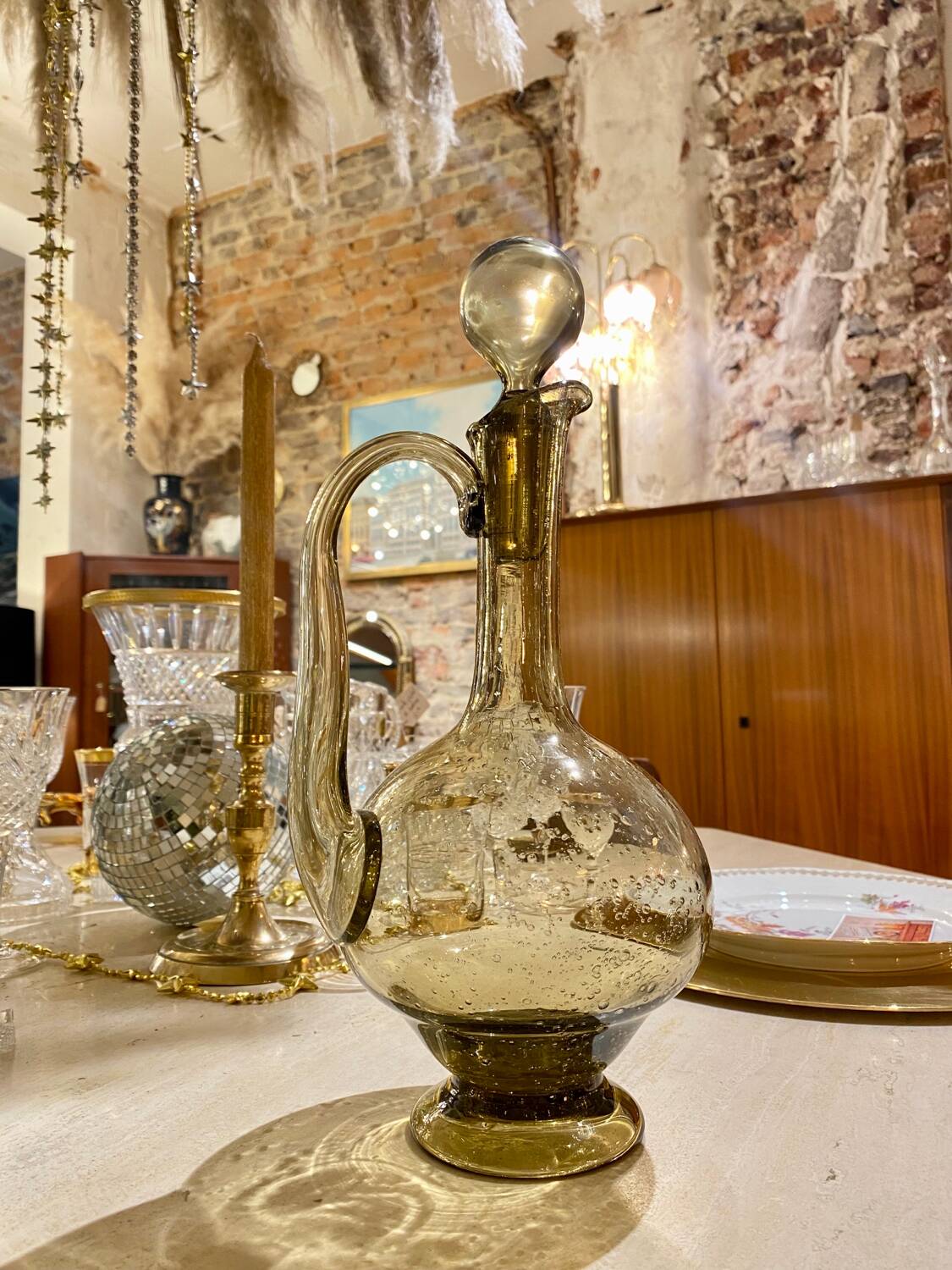 Smoked blown glass carafe