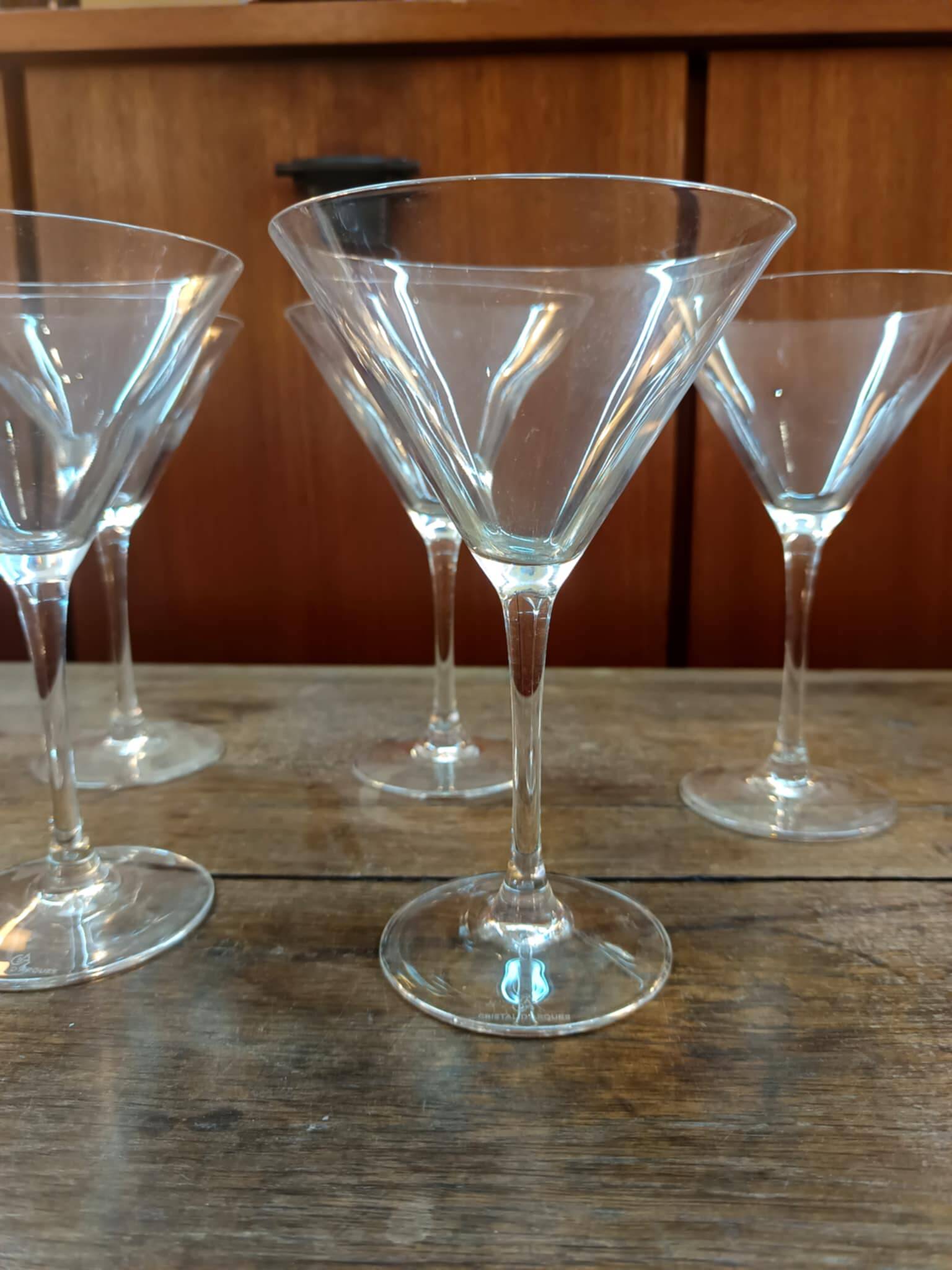 Six Cristal d'Arques martini cocktail glasses