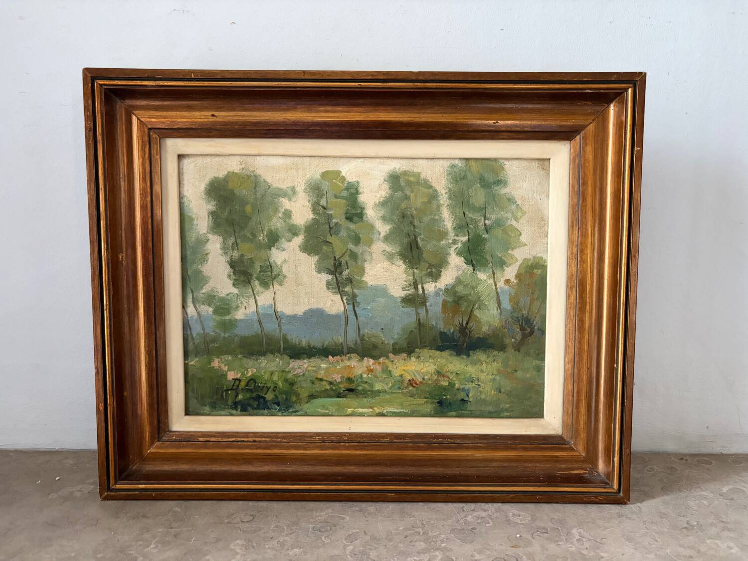 Oil on canvas Landscape with large trees, signed D. Qvyo