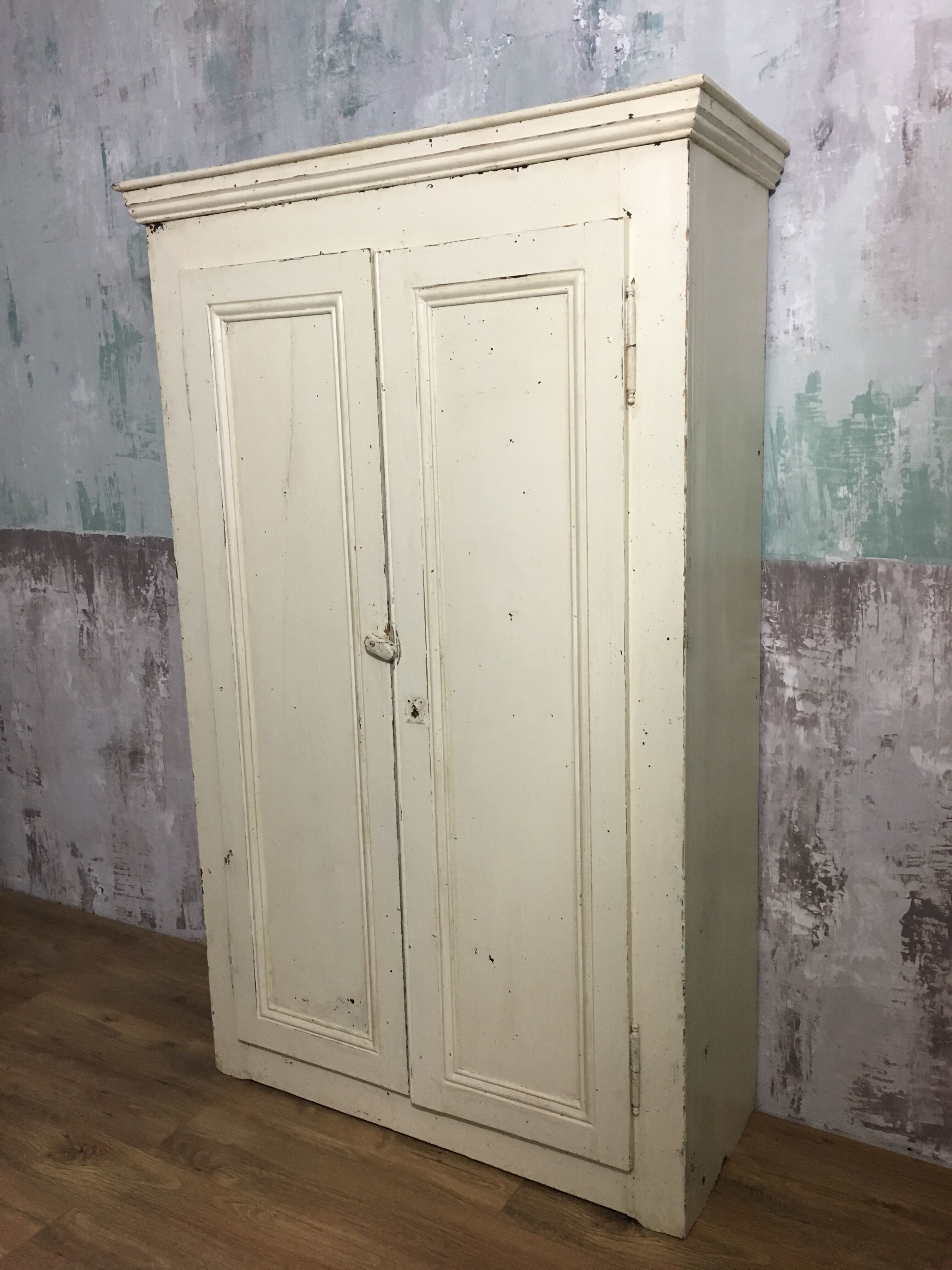 Old wardrobe, aged white patina