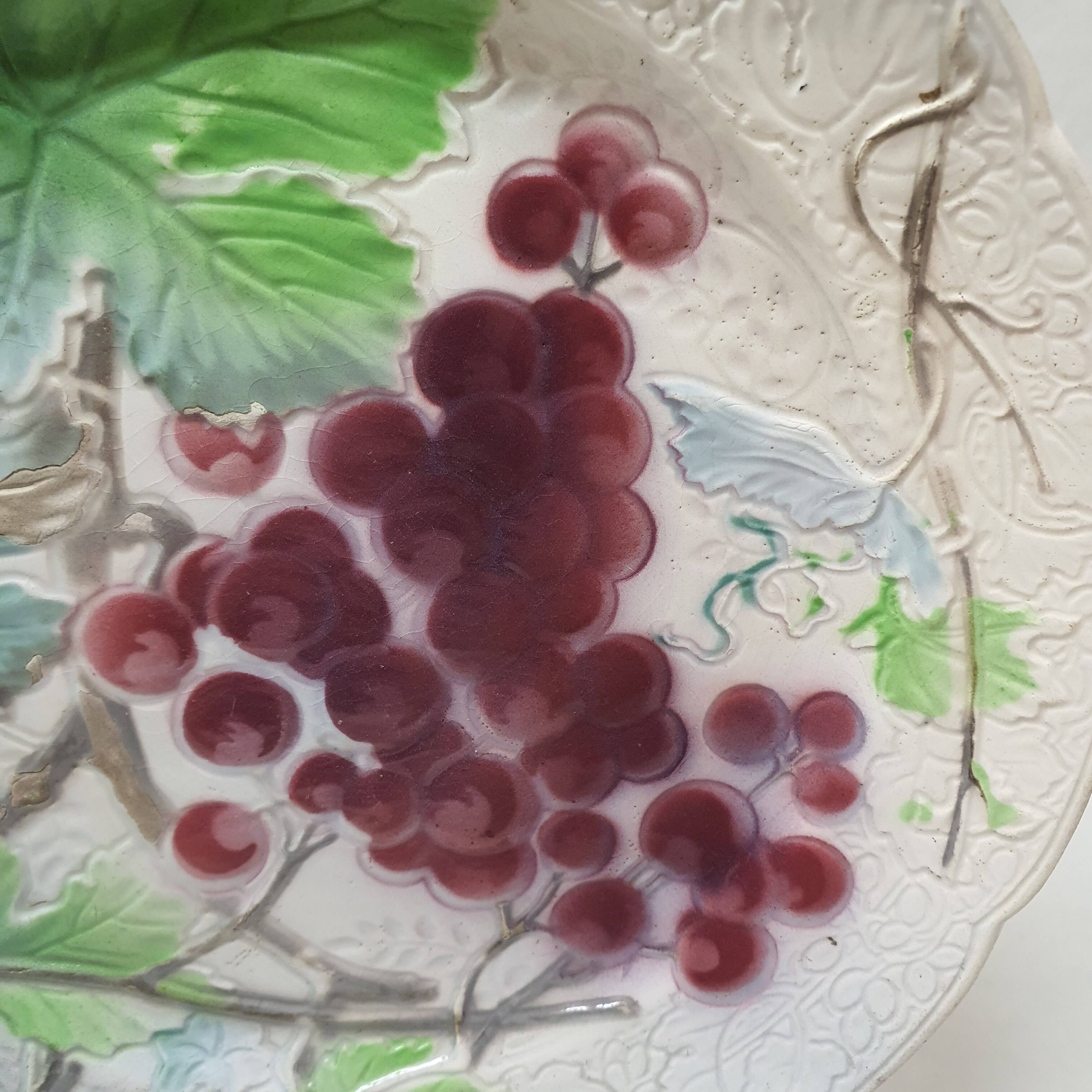 Decorative Plate Barbotine St Clément Made In France Vintage Grape Pattern
