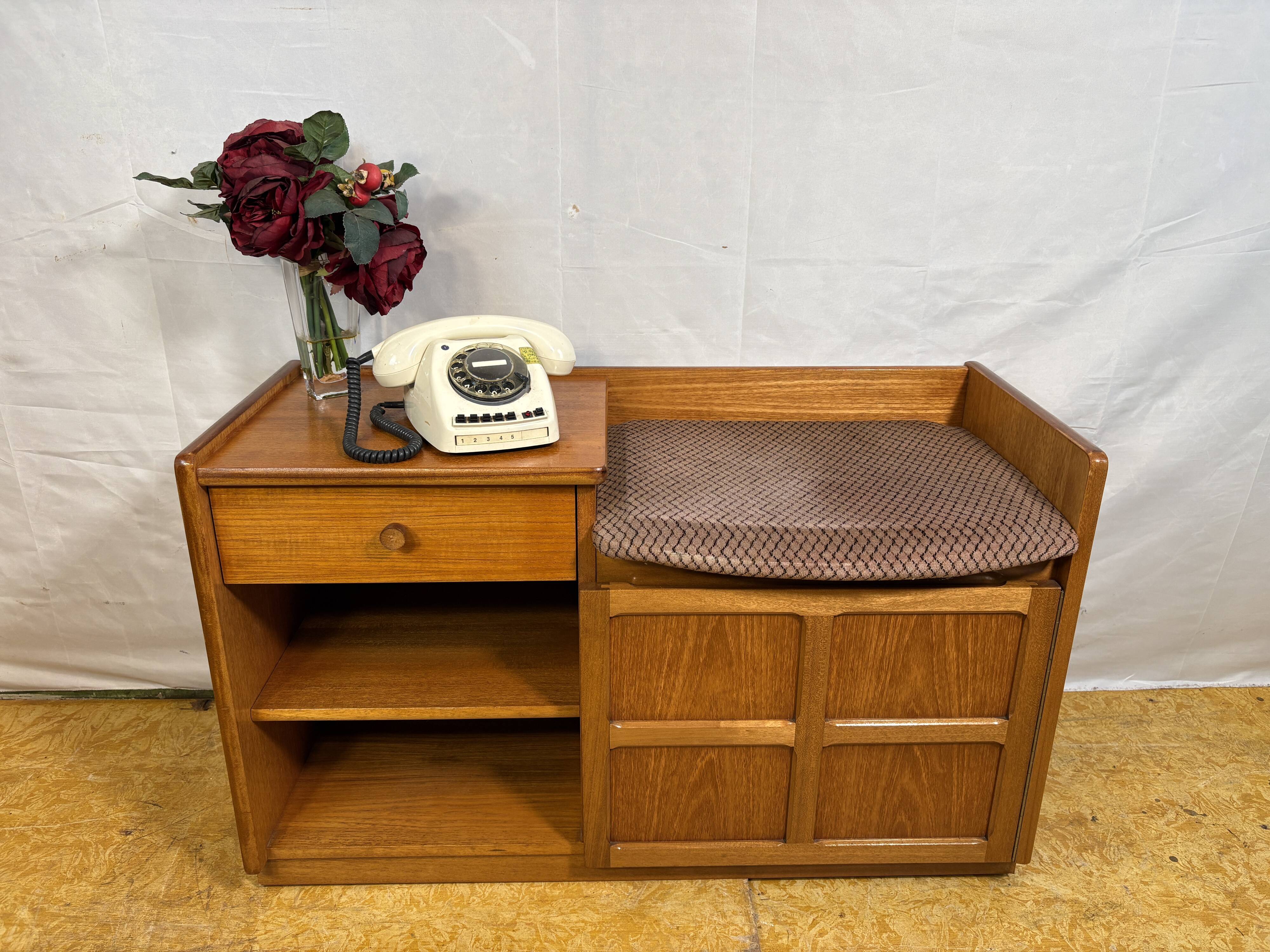 Mid-century retro vintage teak telephone seat by Nathan 1960–1970