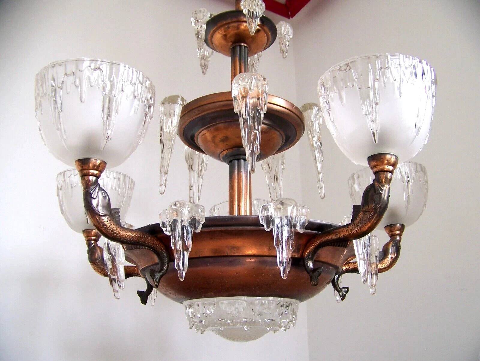 Art Deco chandelier signed Ezan, France