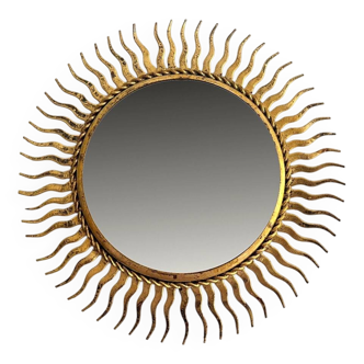 20th Century Small Gold wrought iron Sun Mirror Ø 24cm