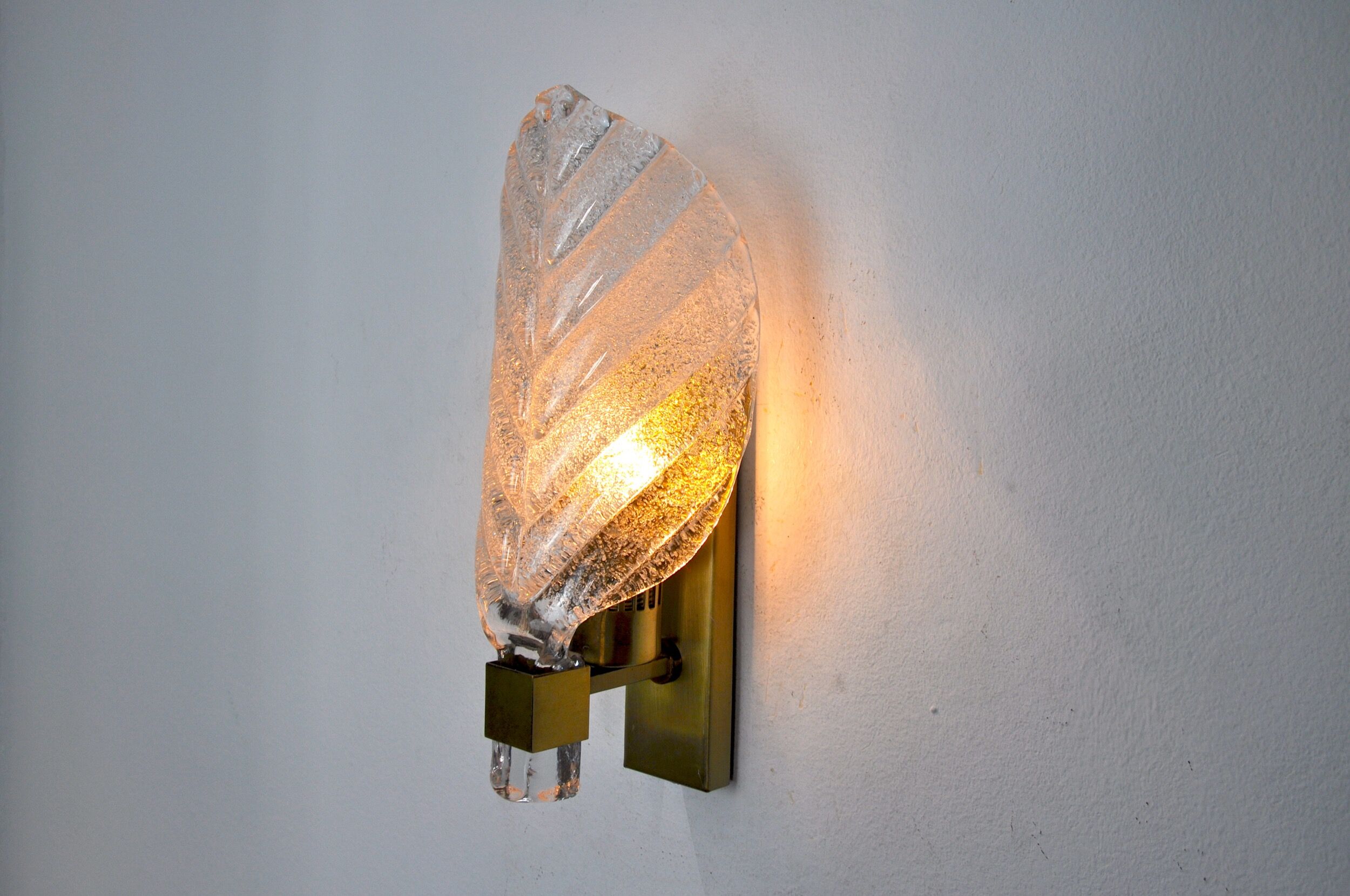 Applique feuille givrée, verre de murano, italie, 1970