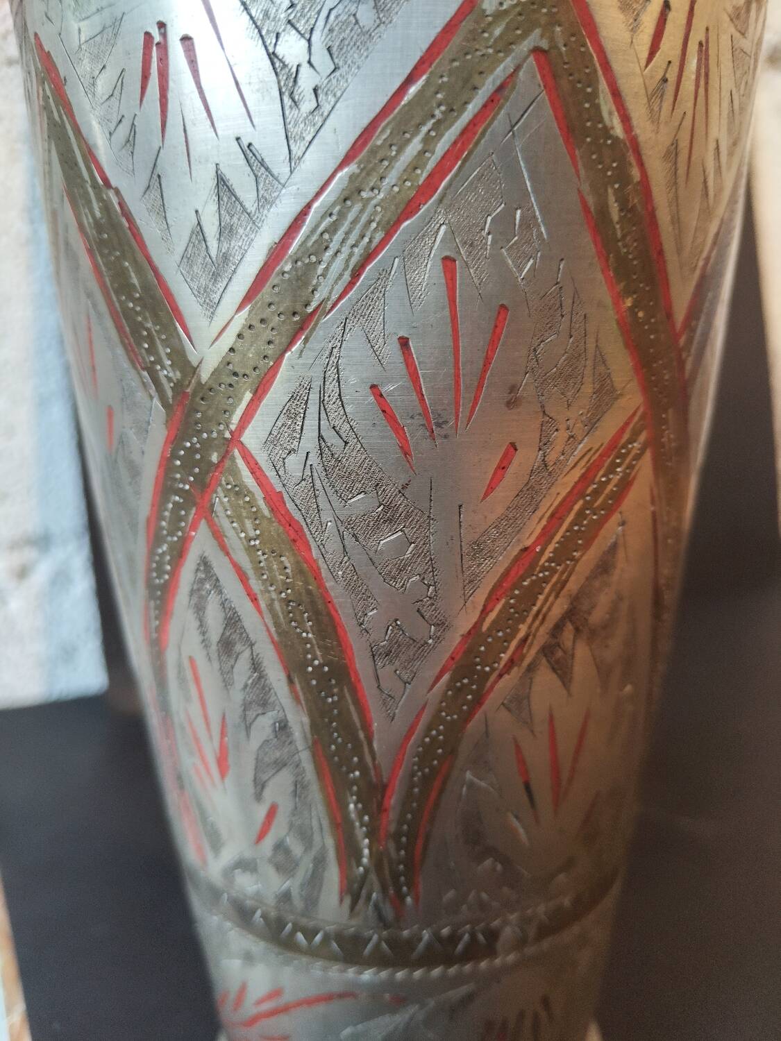 Antique engraved brass lassi glass – Indian artisanal bohemian vase