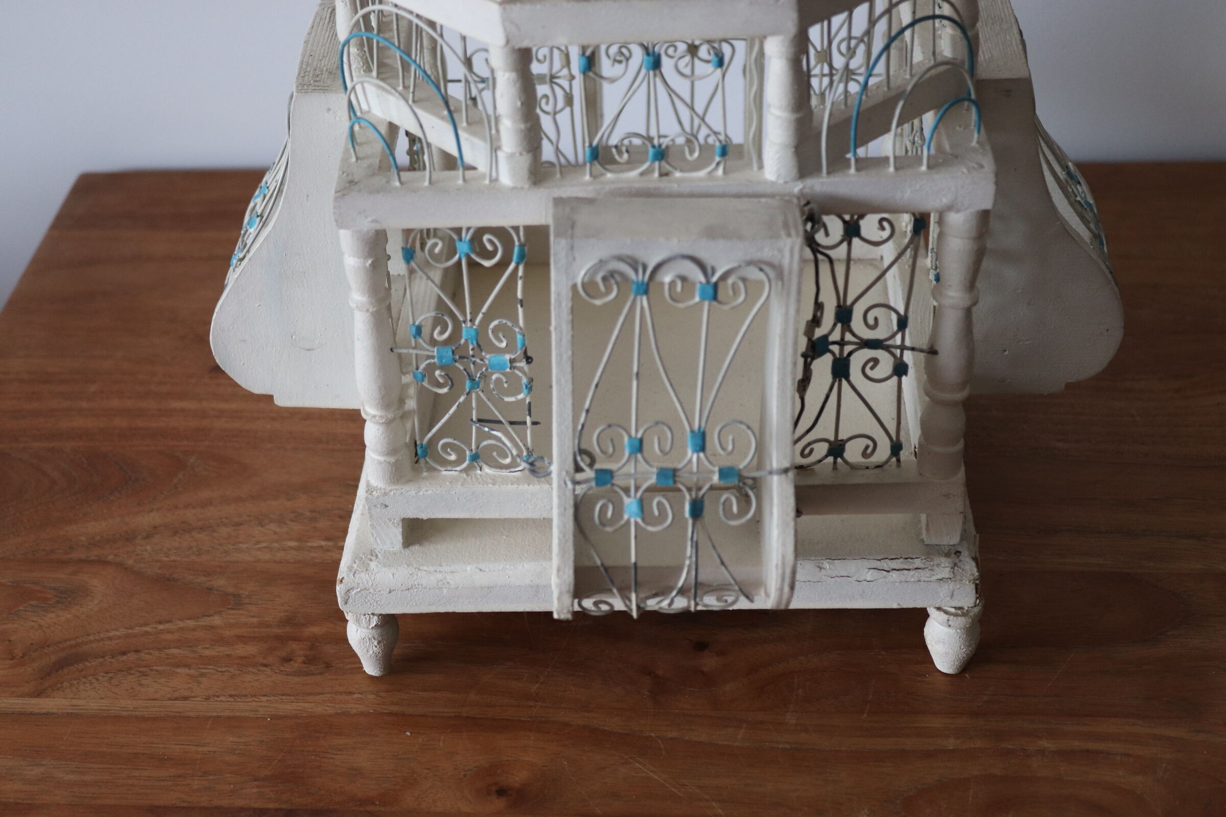 Vintage white and blue birdcage