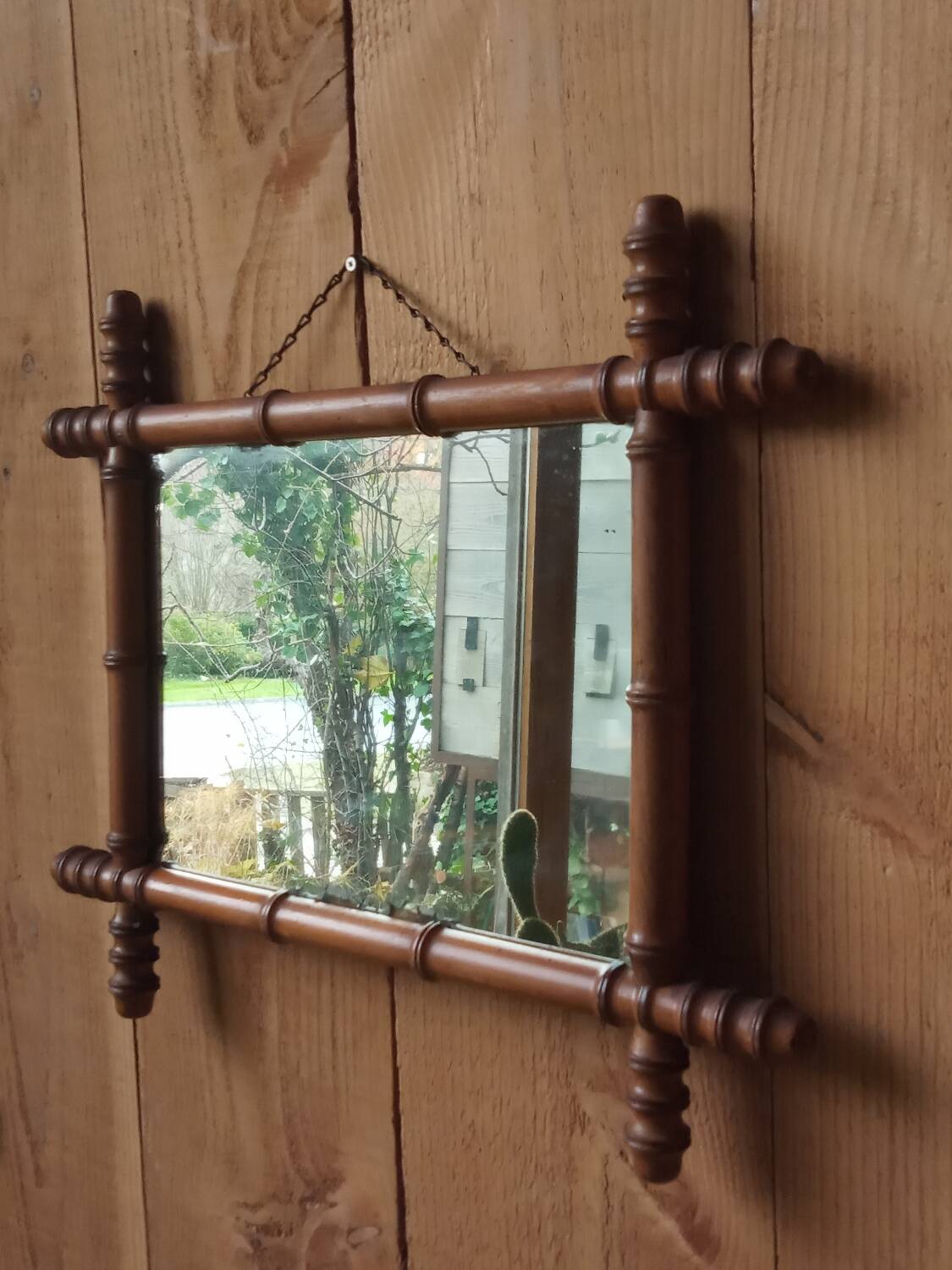 Turned wooden mirror imitation bamboo