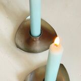 Vintage brushed metal geometric candle holders