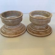 Pair of wooden candlesticks with a white effect