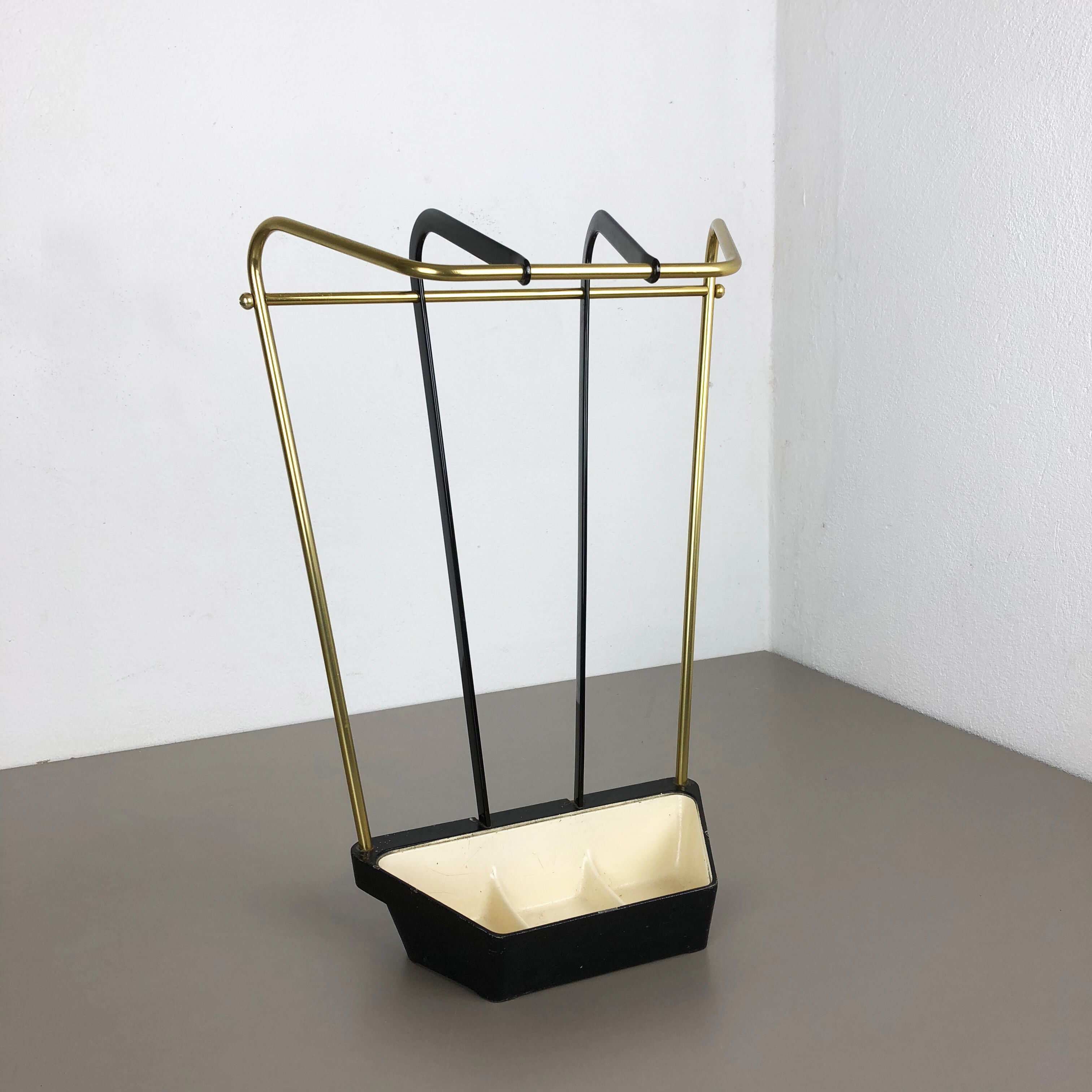 Original midcentury metal brass umbrella stand, Germany, 1950s