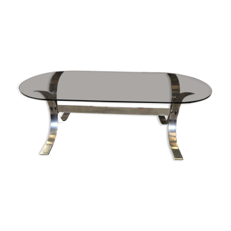 Vintage coffee table in smoked glass and metal base