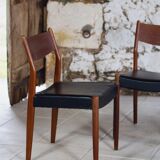 4 Scandinavian Fristho Franeker chairs in teak and faux leather, 1960.