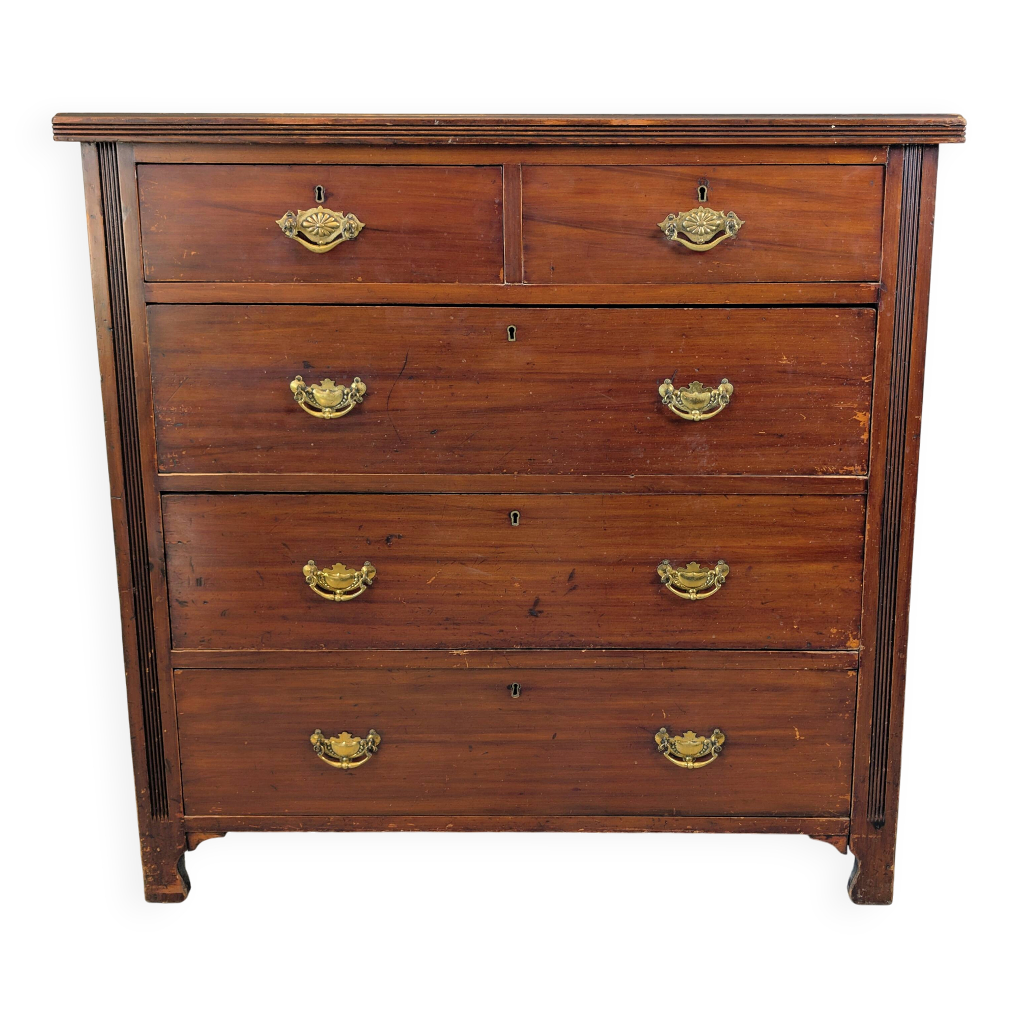 19th-century English commode in mahogany, with an antique patina and classic elegance.