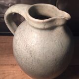 Pitcher in speckled gray enamelled sandstone signed
