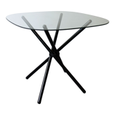 Table à manger carrée en verre sur pieds croisés, 1980